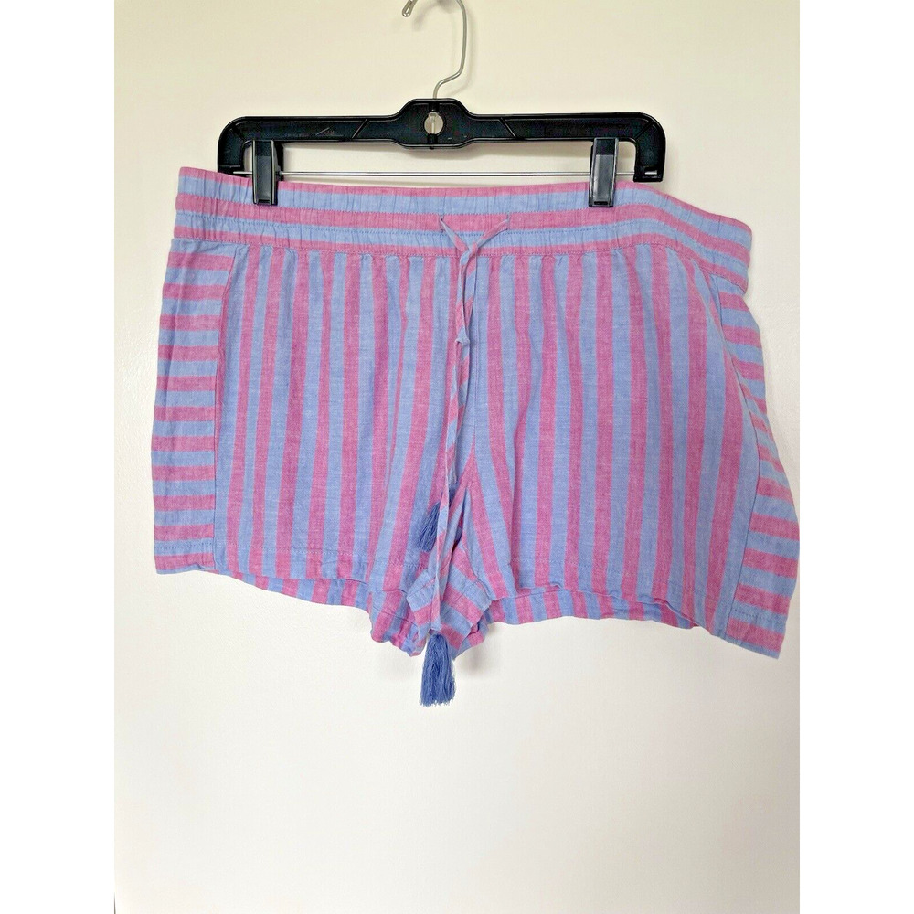 Vineyard Vines Women's L Linen Pink Blue Tassel Striped Beach Shorts 3" inseam
